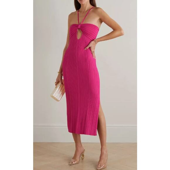 Cult Gaia Elfreda Knit Ribbed Midi Dress in Dragonfruit